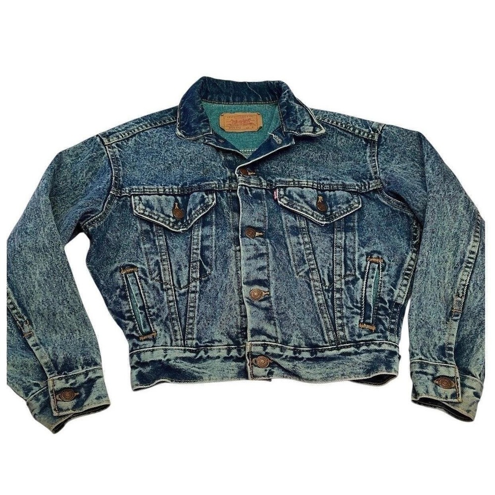 Vintage 80s Levi's‎ Acid Wash Cropped Denim Trucker Jacket USA Womens Sz Medium